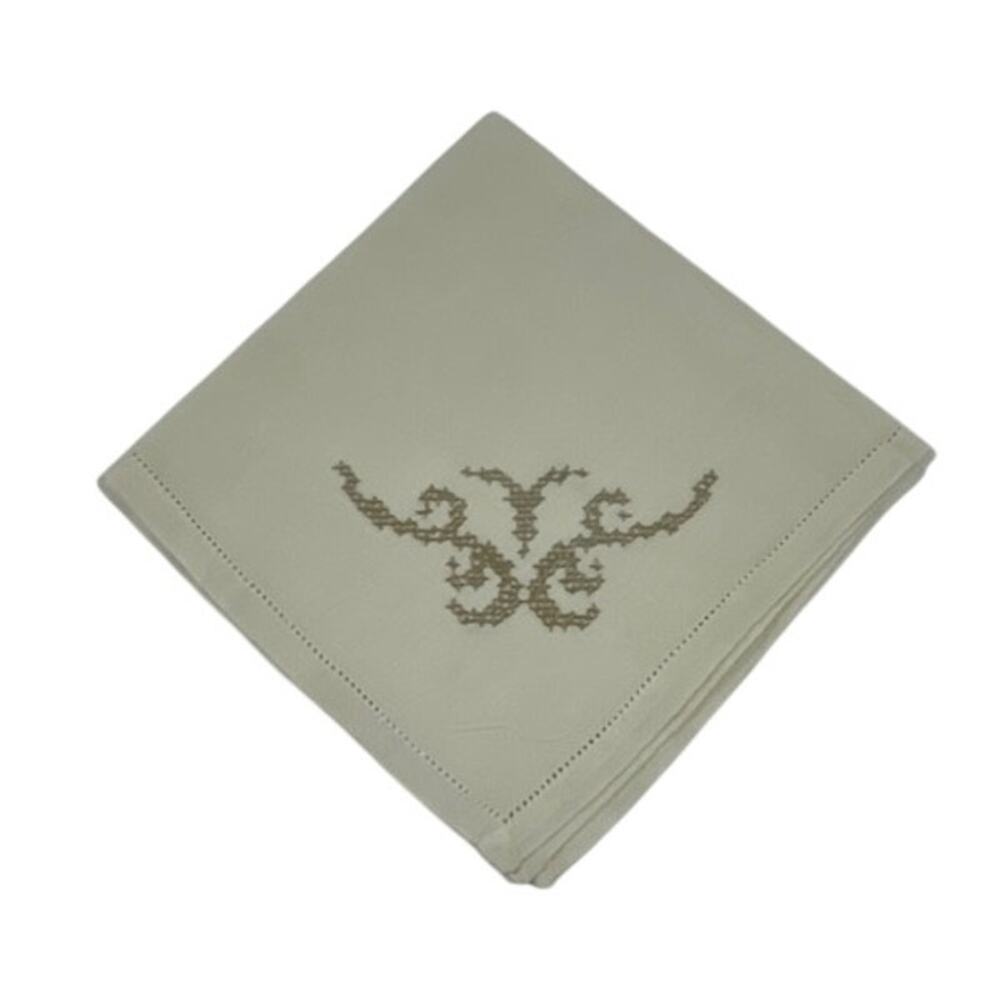 Vintage handmade linen dining napkins (12) with cross stitch